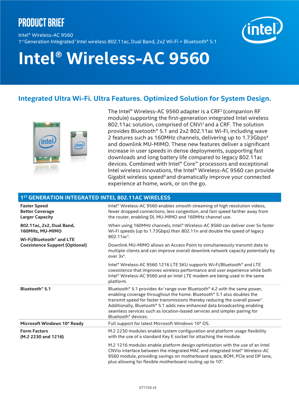 Intel® Wireless-AC 9560 Product Brief