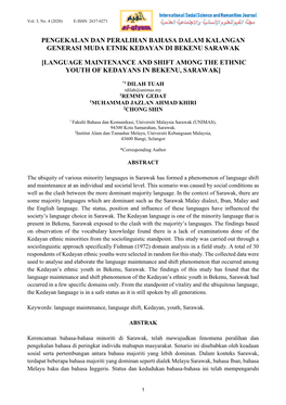 Pengekalan Dan Peralihan Bahasa Dalam Kalangan Generasi Muda Etnik Kedayan Di Bekenu Sarawak