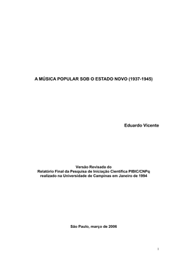 A Música Popular Sob O Estado Novo (1937-1945)