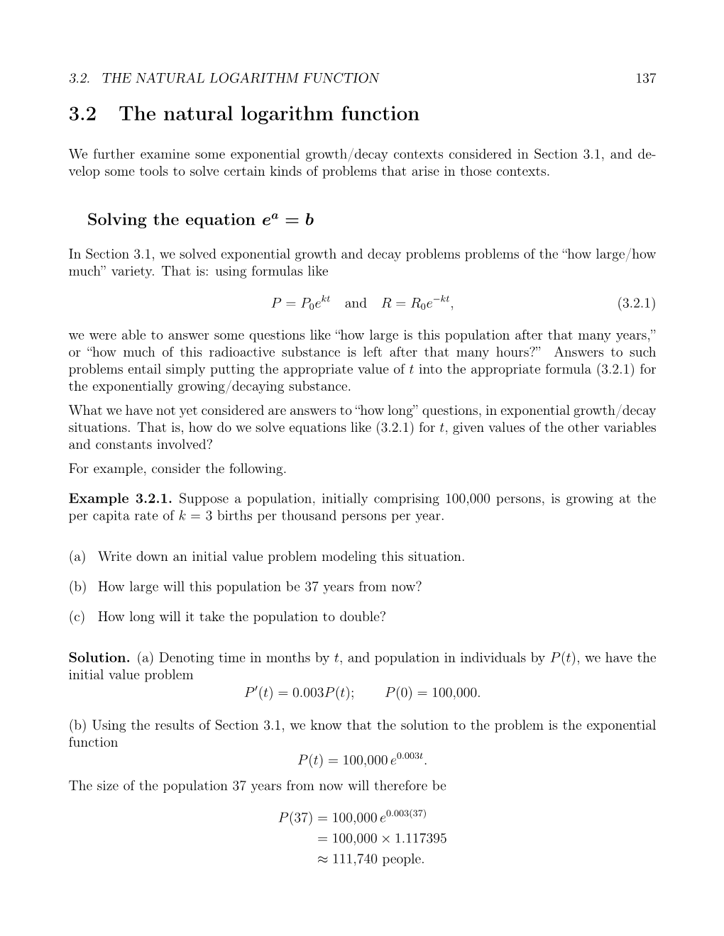 Section 3.2. the Natural Logarithm Function