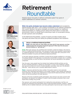 Retirement Roundtable Skeptical About Risk Parity in Defined Contribution Plans? Our Panel of Experts Addresses Six Common Concerns