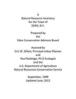 A Natural Resource Inventory for the Town of EDEN, N.Y. Prepared By