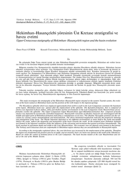 Hekimhan-Hasançelebi Yöresinin Üst Kretase Stratigrafisi Ve Havza Evrimi Upper Cretaceous Statigraphy of Hekimhan-Hasançelebi Region and the Basin Evolution