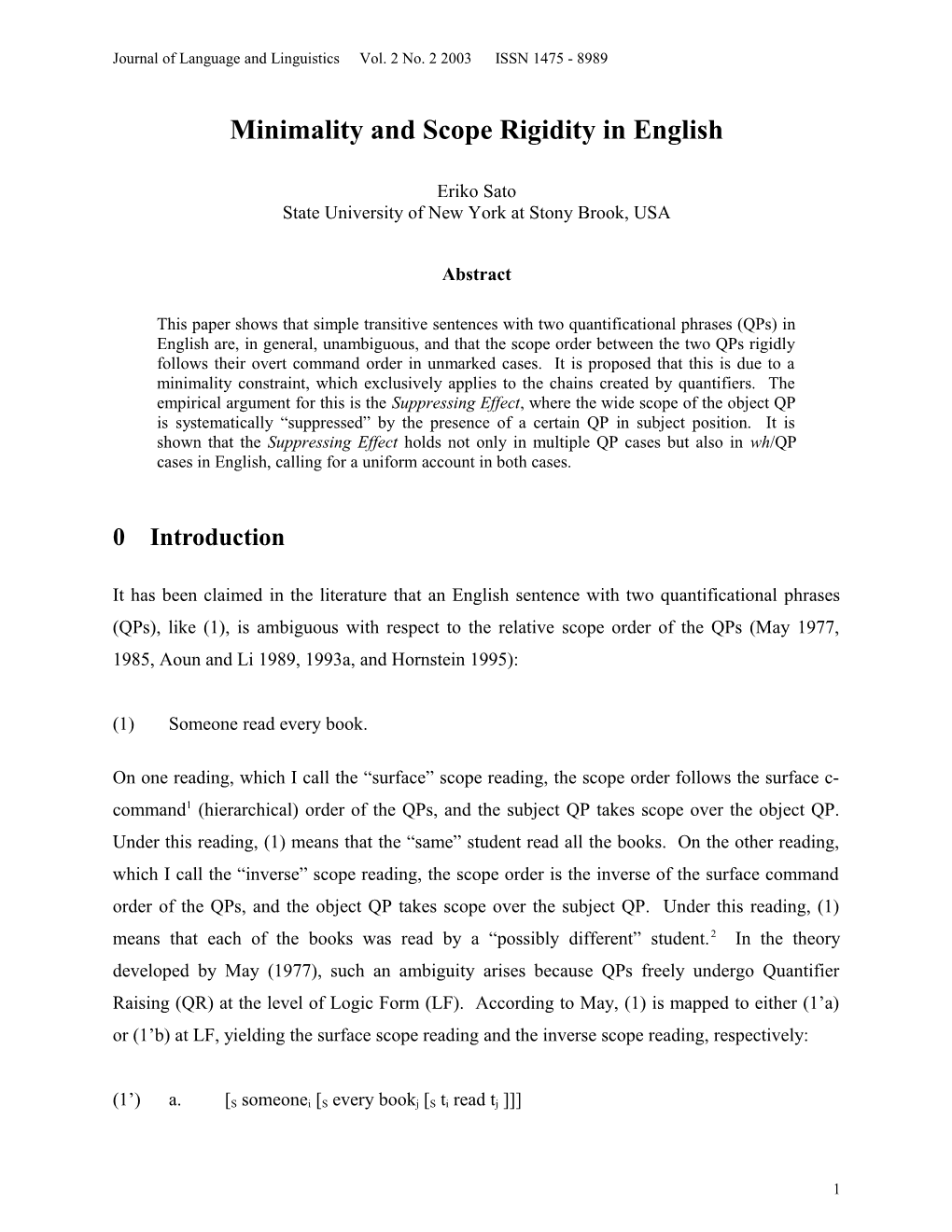 Quantifier Scope and Minimality in English and Japanese