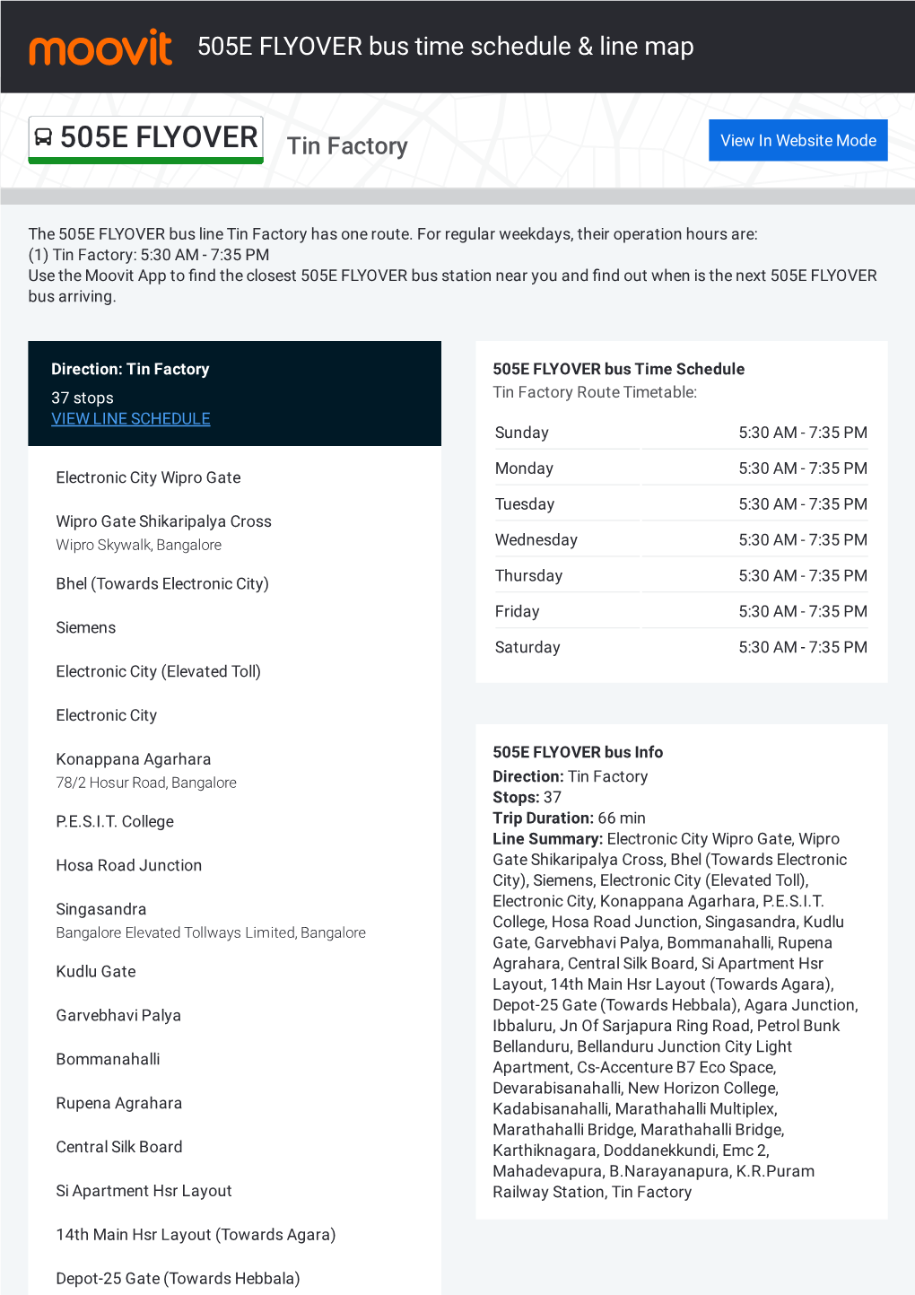 505E FLYOVER Bus Time Schedule & Line Route