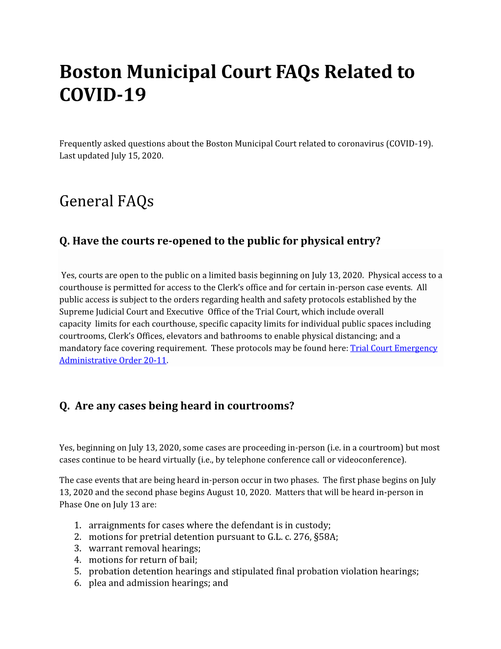 Boston Municipal Court Faqs Related to COVID-19