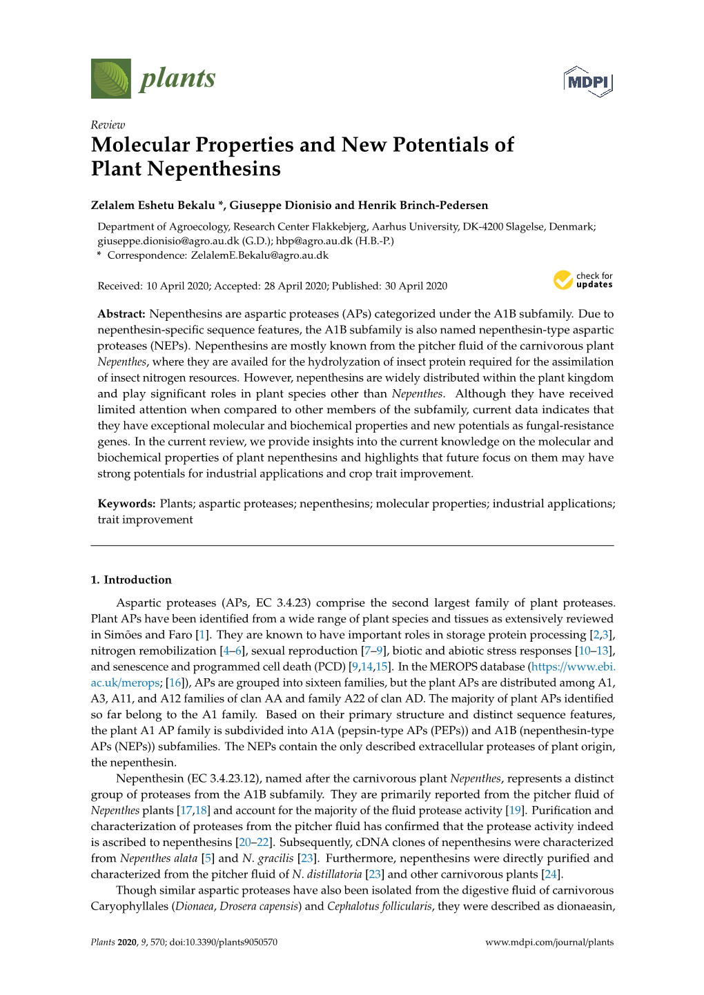 Molecular Properties and New Potentials of Plant Nepenthesins