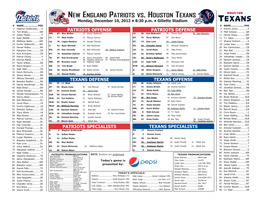 New England Patriots Vs . Houston Texans