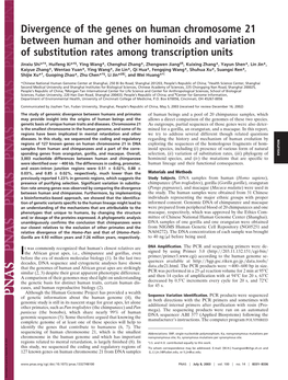 Divergence of the Genes on Human Chromosome 21 Between Human and Other Hominoids and Variation of Substitution Rates Among Transcription Units