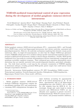 NMDAR-Mediated Transcriptional Control of Gene Expression During the Development of Medial Ganglionic Eminence-Derived Interneurons