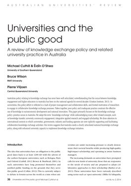 Universities and the Public Good a Review of Knowledge Exchange Policy and Related University Practice in Australia