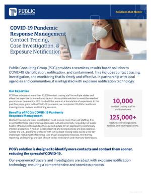 COVID-19 Pandemic Response Management Contact Tracing, Case Investigation, & Exposure Notification