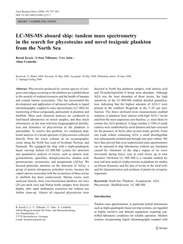 LC-MS-MS Aboard Ship: Tandem Mass Spectrometry in the Search for Phycotoxins and Novel Toxigenic Plankton from the North Sea