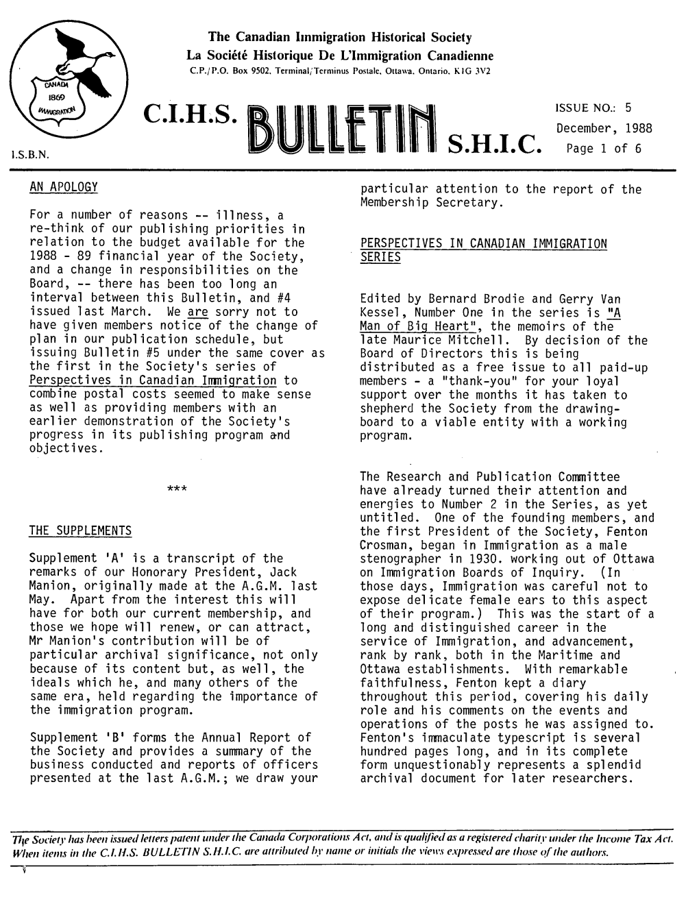 Bulletin 5 – December 1988