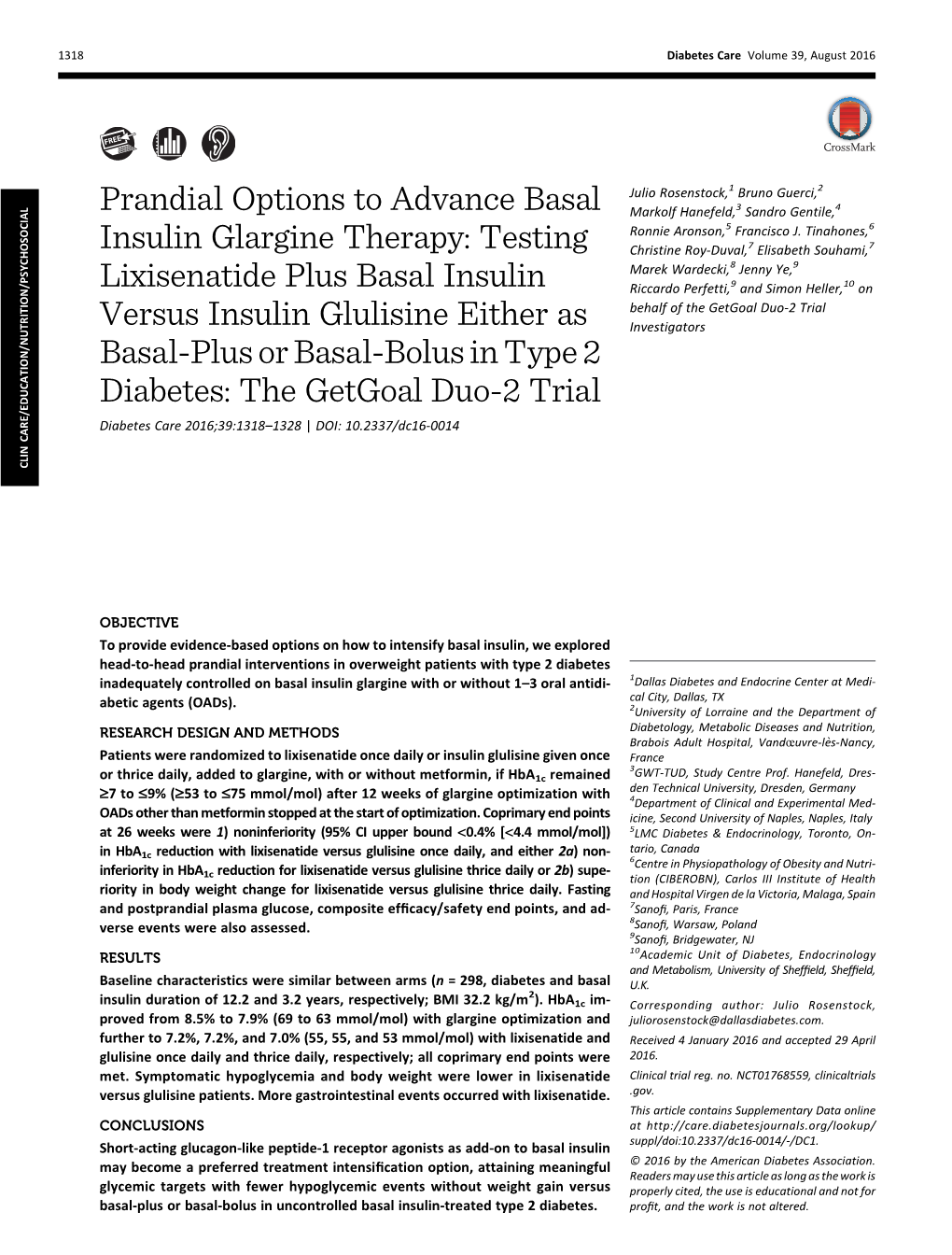 Prandial Options to Advance Basal Insulin Glargine Therapy