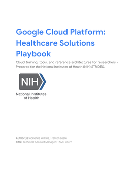 Google Cloud Platform: Healthcare Solutions Playbook