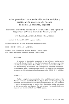 Atlas Provisional De Distribución De Los Anfibios Y Reptiles De La Provincia De Cuenca (Castilla-La Mancha, España)