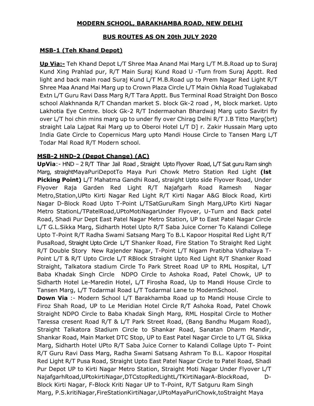 Modern School, Barakhamba Road, New Delhi Bus Routes