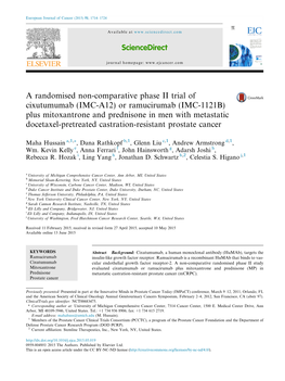 Or Ramucirumab (IMC-1121B) Plus Mitoxantrone and Prednisone in Men with Metastatic Docetaxel-Pretreated Castration-Resistant Prostate Cancer
