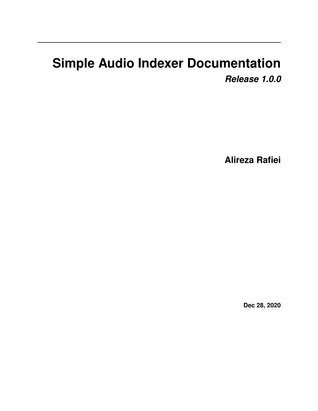 Simple Audio Indexer Documentation Release 1.0.0