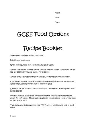 GCSE Food Options Recipe Booklet
