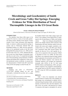 Microbiology and Geochemistry of Smith Creek and Grass Valley Hot