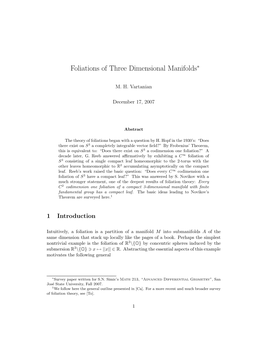 Foliations of Three Dimensional Manifolds∗