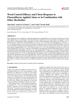 Weed Control Efficacy and Citrus Response to Flazasulfuron Applied Alone Or in Combination with Other Herbicides