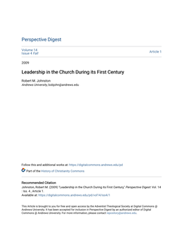 Leadership in the Church During Its First Century