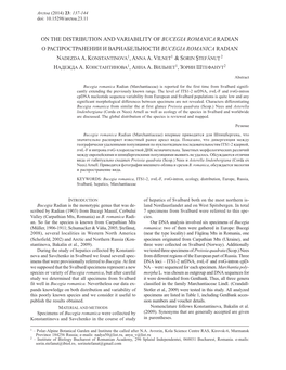 On the Distribution and Variability of Bucegia Romanica Radian О Распространении И Вариабельности Bucegia Romanica Radian Nadezda A