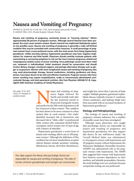 Nausea and Vomiting of Pregnancy JEFFREY D