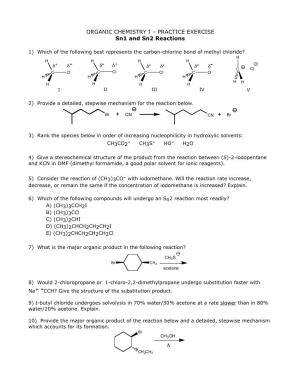 PRACTICE EXERCISE Sn1 and Sn2 Reactions Δ