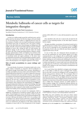 Metabolic Hallmarks of Cancer Cells As Targets for Integrative Therapies