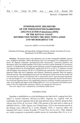 Endoparasitic Helminths of the Whitespotted Rabbitfish