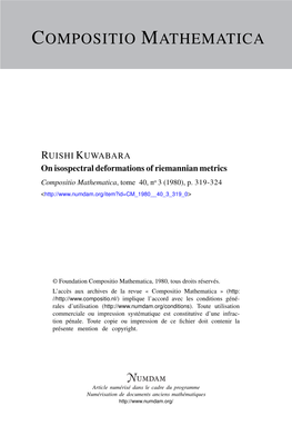 On Isospectral Deformations of Riemannian Metrics Compositio Mathematica, Tome 40, No 3 (1980), P