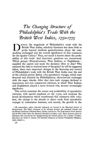 'Philadelphia's Trade with the "British West Indies, 1750-1775