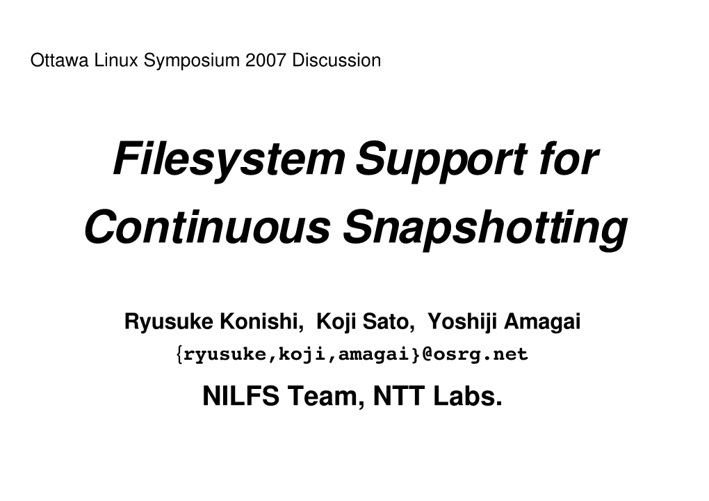 Filesystem Support for Continuous Snapshotting