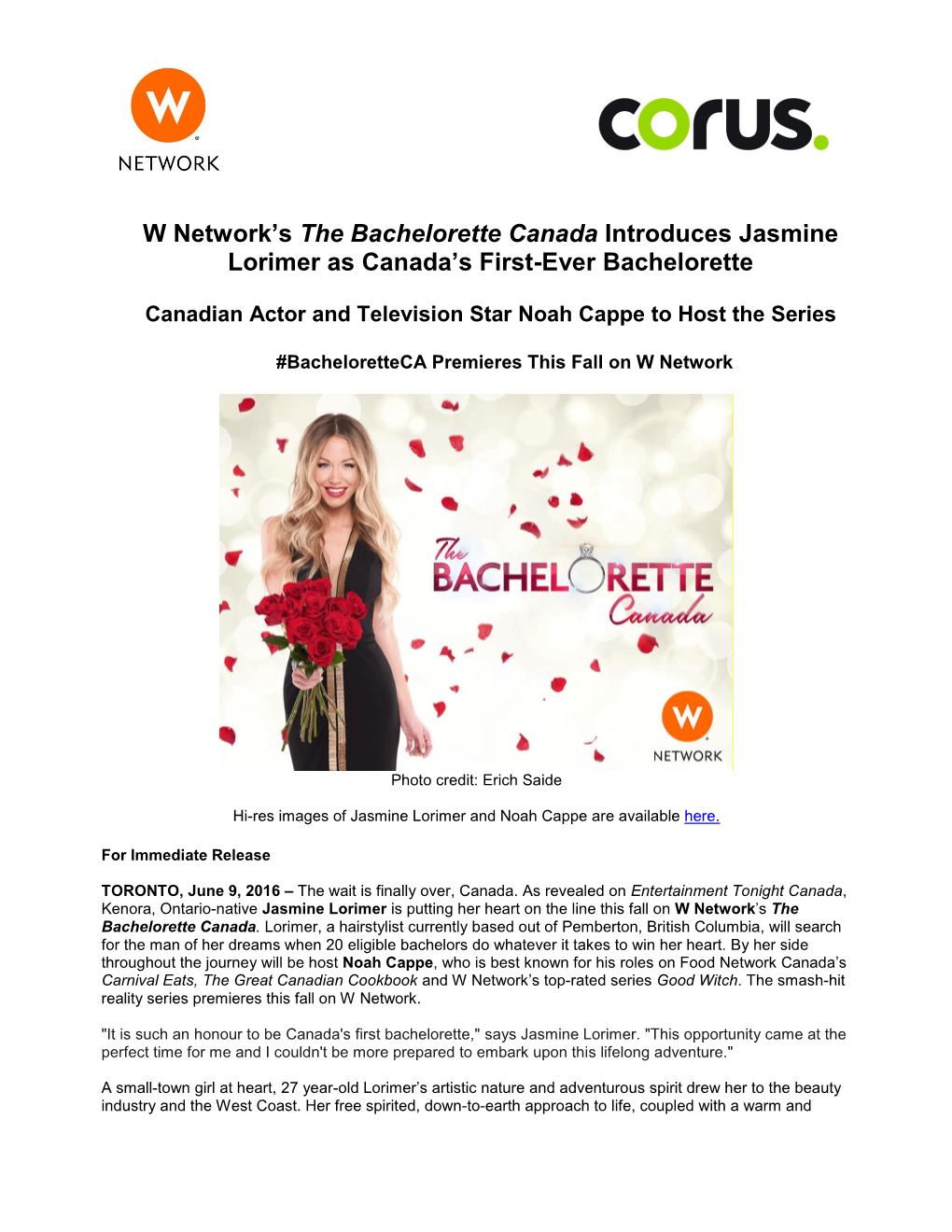 W Network's the Bachelorette Canada Introduces Jasmine Lorimer