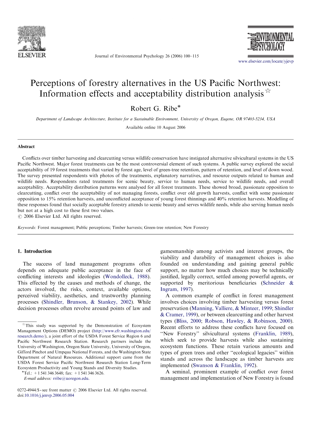 Perceptions of Forestry Alternatives in the US Pacific Northwest