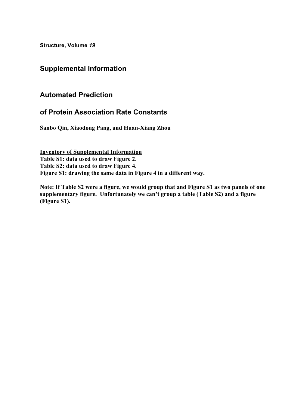 Supplemental Information Automated Prediction of Protein