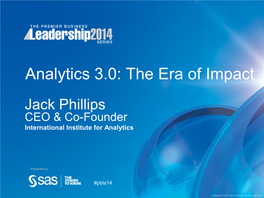 Analytics 3.0: the Era of Impact