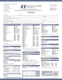 Radiology Order Sheet