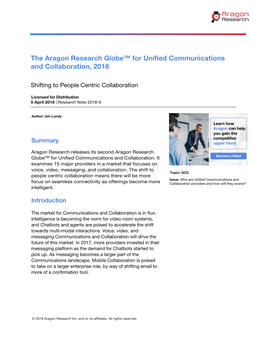 The Aragon Research Globe™ for Unified Communications and Collaboration, 2018