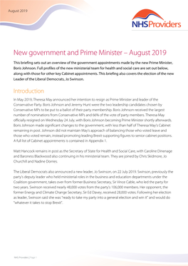 New Government and Prime Minister – August 2019