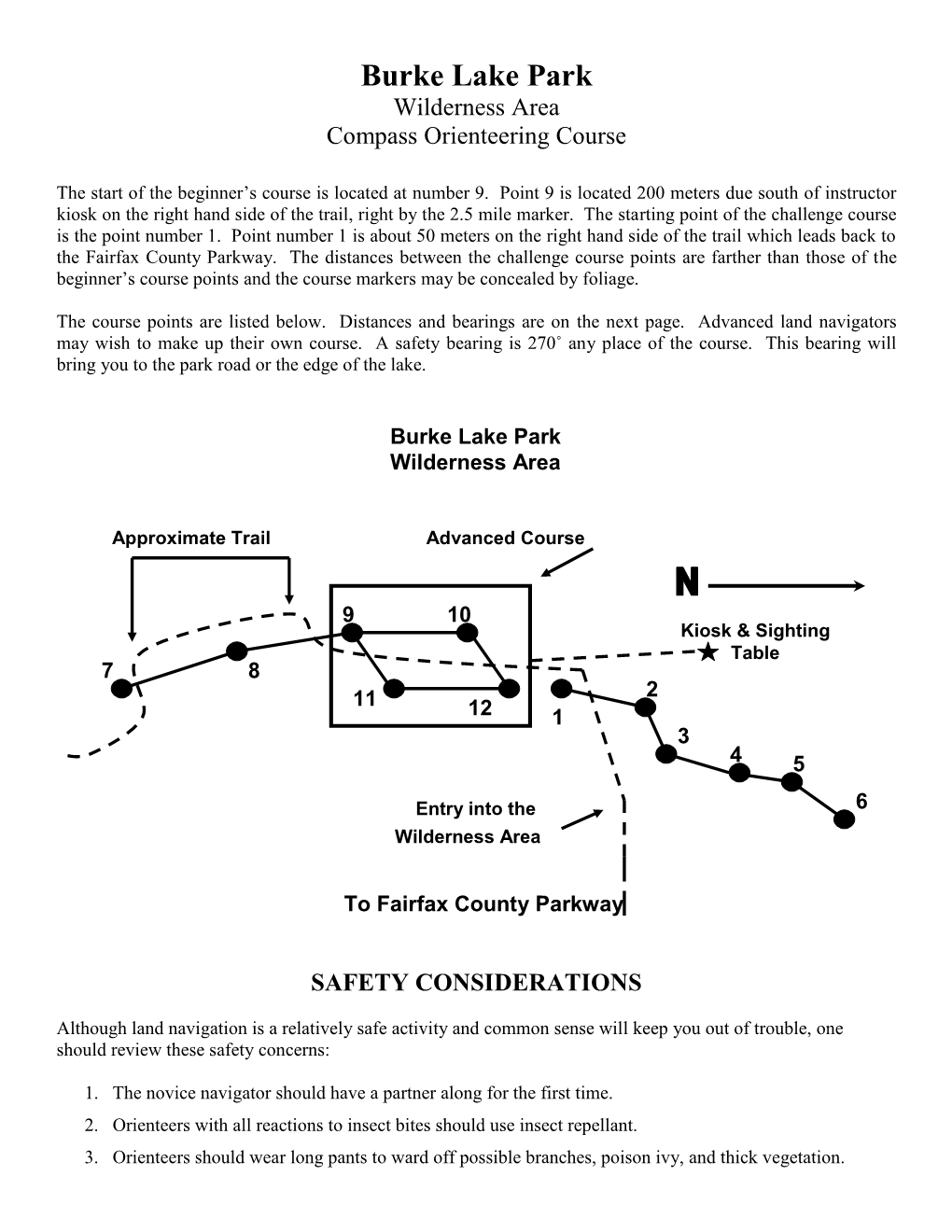 Burke Lake Park Wilderness Area Compass Orienteering Course