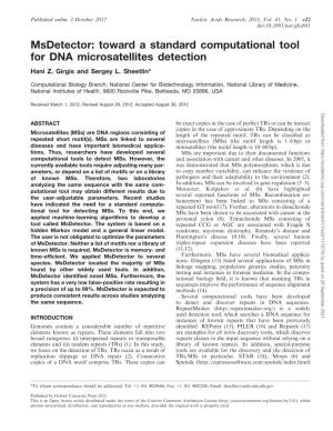Toward a Standard Computational Tool for DNA Microsatellites Detection Hani Z