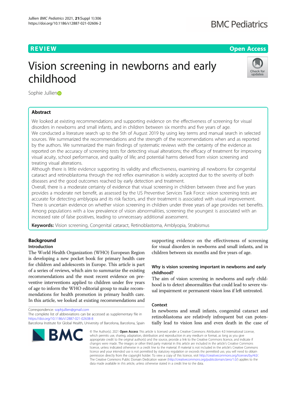 Vision Screening in Newborns and Early Childhood Sophie Jullien