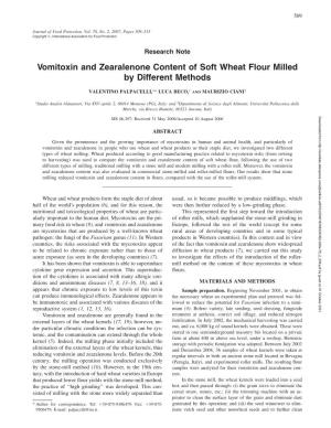 Vomitoxin and Zearalenone Content of Soft Wheat Flour Milled by Different Methods