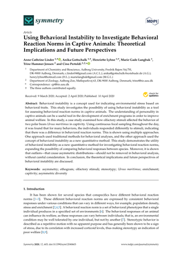 Using Behavioral Instability to Investigate Behavioral Reaction Norms in Captive Animals: Theoretical Implications and Future Perspectives