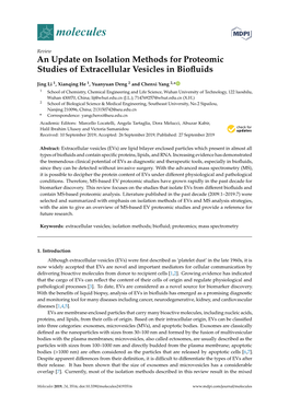 An Update on Isolation Methods for Proteomic Studies of Extracellular Vesicles in Bioﬂuids